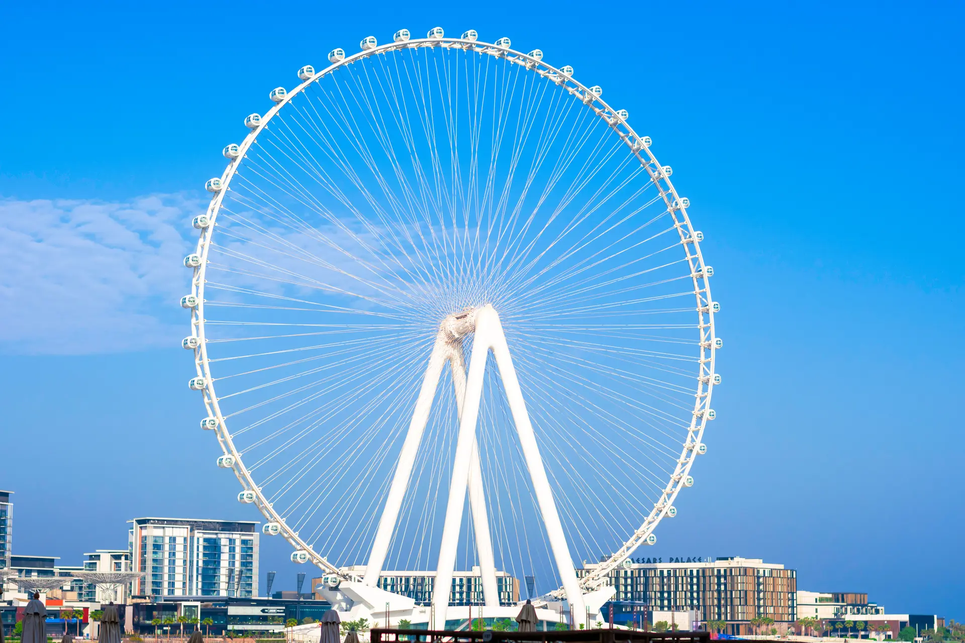 The Ain Dubai observation wheel against a clear blue sky