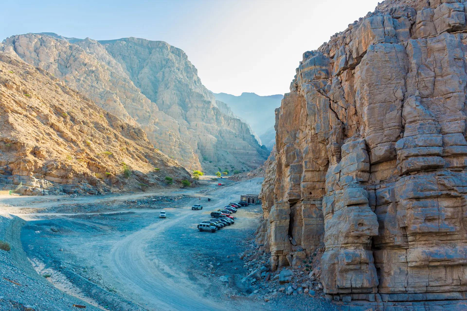 The limestone cliffs of a wadi in the Hajar mountains, Ras Al Khaimah.